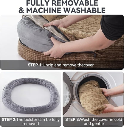 JOEJOY Orthopedic Dog Bed for Large Dogs, Egg-Crate Memory Foam Pet Bed with Bolster Sides, Waterproof Lining, Removable Washable Cover & Non-Slip Bottom, Brown