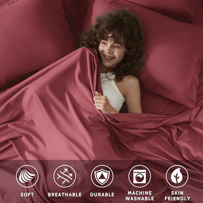 King Size Sheets Set - 6 Piece Luxuriously Soft & Cooling Sheets King Size - Ultra Soft 16" Deep Pocket King Sheet Set - Fitted Sheet & Pillowcase Sets (King Burgundy)