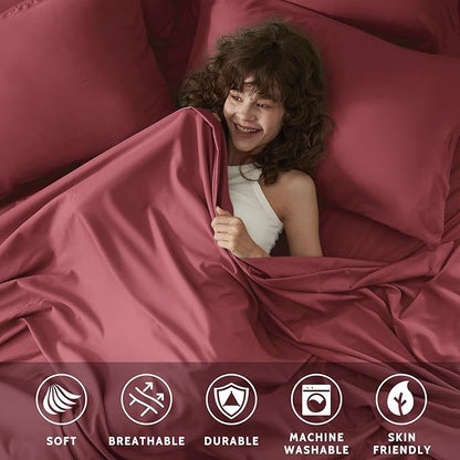 King Size Sheets Set - 6 Piece Luxuriously Soft & Cooling Sheets King Size - Ultra Soft 16" Deep Pocket King Sheet Set - Fitted Sheet & Pillowcase Sets (King Burgundy)