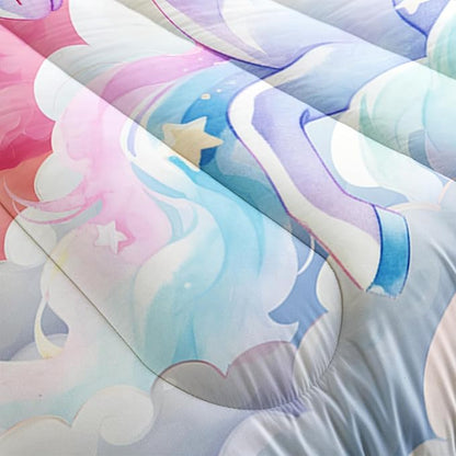 Kid Unicorn Comforter Set Twin Size 3Pcs Pink Galaxy Bedding Set Glitter Star Cloud Love Quilt Bed Set for Boys Girls with 1 Comforter and 2 Pillowcases