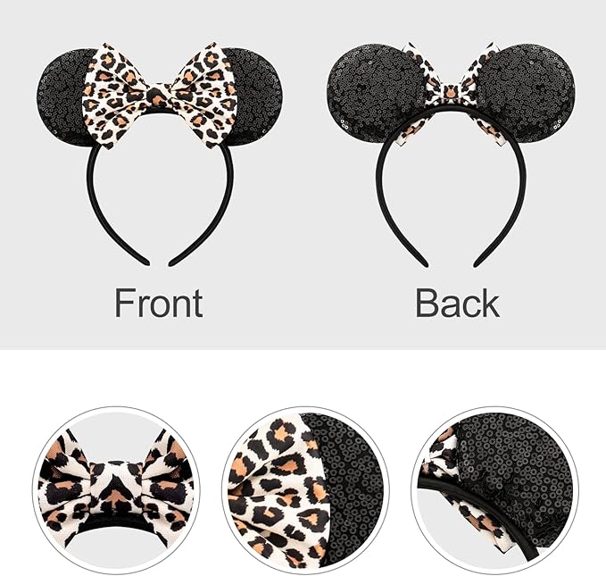 FANYITY Mouse Ears, Sequin Leopard Mouse Ears Headband for Boys Girls Women(baowen)