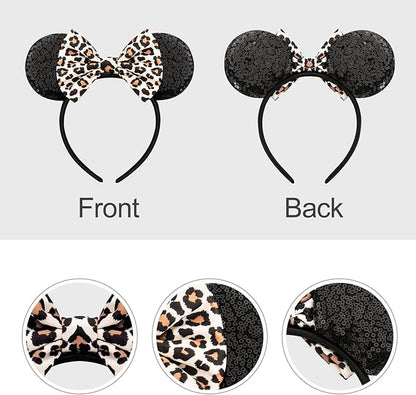 FANYITY Mouse Ears, Sequin Leopard Mouse Ears Headband for Boys Girls Women(baowen)