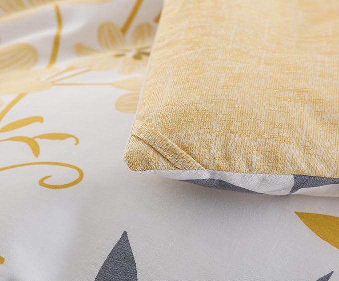 SLEEPBELLA Comforter Twin Size, 600 Thread Count Cotton Grey Branch with Yellow Flower & Grey Leaves Pattern Orange Reversible Comforter Set,Down Alternative Bedding Set 2Pcs(Twin, Yellow Botanical)