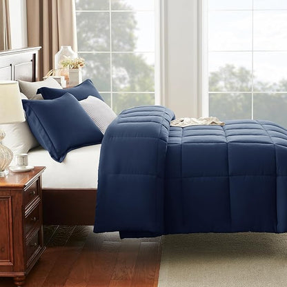 CozyLux Oversized King Comforter Set, 3 Pieces Navy Blue 120x98 Box Stitched Design Soft Bedding Set, All Season Lightweight Breathable Bed Set with 1 Down Alternative Comforter and 2 Pillow Shams
