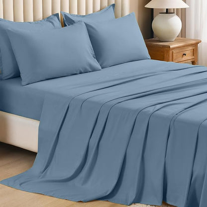 Litanika Oversized King Comforter Sets Grayish Blue - 7 Pieces Bed in a Bag Oversized King Bedding Comforter Sets, Solid Lightweight Bed Set with Comforter, Sheets, Pillowcases & Shams