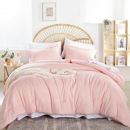 weigelia King Size Comforter Set 7 Pieces Blush Pink Comforter Set Soft Fluffy Bed in a Bag King Bedding Set with Sheets Pillow Shams and Pillowcases for All Season