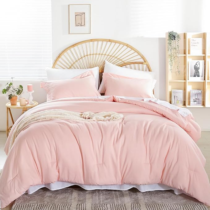 weigelia Twin Comforter Set 5 Pieces Pink Comforter Set Soft Blush Pink Bed Set Twin Bedding Set for Girls with Comforters, Flat & Fitted Sheets, Pillowcases & Shams