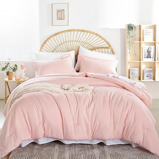 weigelia Twin Comforter Set 5 Pieces Pink Comforter Set Soft Blush Pink Bed Set Twin Bedding Set for Girls with Comforters, Flat & Fitted Sheets, Pillowcases & Shams