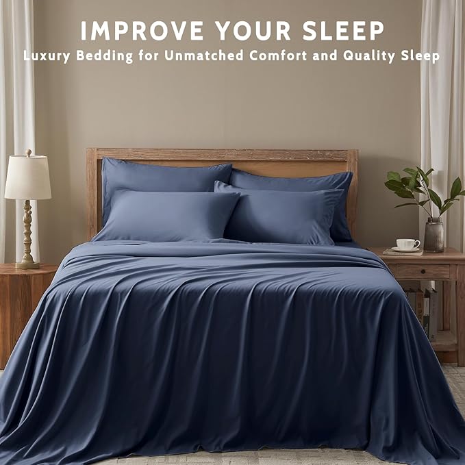 Cal King Size Sheets Set - 6 Piece Luxuriously Soft & Cooling Sheets Cal King Size - Ultra Soft 16" Deep Pocket Cal King Sheet Set - Fitted Sheet & Pillowcase Sets (Cal King Navy Blue)