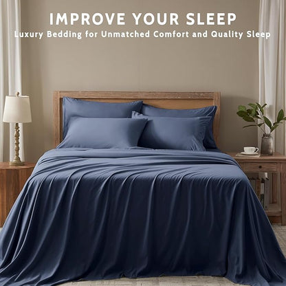 Cal King Size Sheets Set - 6 Piece Luxuriously Soft & Cooling Sheets Cal King Size - Ultra Soft 16" Deep Pocket Cal King Sheet Set - Fitted Sheet & Pillowcase Sets (Cal King Navy Blue)