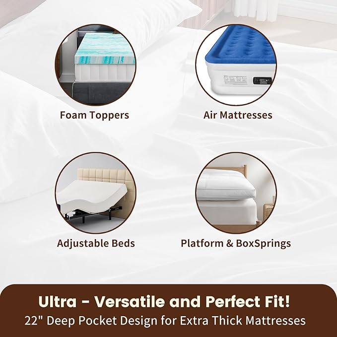 100% Linen Sheet Set Cal King Size Extra Deep Pocket Fits 18-24 Inch Mattress, Breathable & Soft, Smooth 6-Piece Set for Thick Mattresses Hotel Luxury Bedding（Cal King, White）