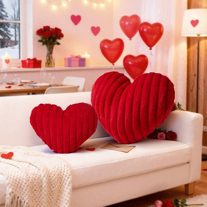 Lanpn Valentines Day Heart Pillows 2Pcs, Heart Shaped Pillow Soft Faux Fur Throw Pillow Plush Heart Decorative Cushion for Home Couch Bed Sofa Valentine Day Decor (Red,16.5x12in/14x10.5in)