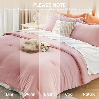 MUXHOMO Full Comforter Sets, All Season Ultra Soft Down Alternative Bedding - 3 Piece Lightweight Bed Set Includes 1 Comforter (82"x86") and 2 Pillow Shams (20"x26"), Rose Gold