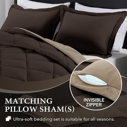 downluxe Twin Comforter Set - Brown and Tan Twin Comforter, Soft Bedding Sets for All Seasons -2 Pieces - 1 Comforter (66"x92") and 1 Pillow Sham(20"x26")