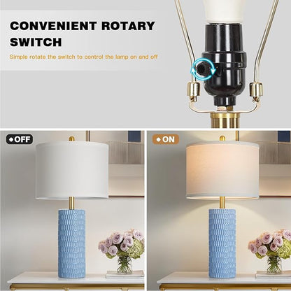 27" Blue Ceramic Lamps Set of 2, Coastal Ceramic Table Lamps for Living Room with Rotary Switch, Classic Bedside Lamp for Nightstand, Tall Lamps for Bedroom Side End Table Home Decor
