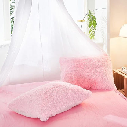 Joyreap 3-Piece Plush Shaggy Comforter Set, King Size Luxury Faux Fur Sherpa Reversible Bedding Comforter Set, Ultra Cozy Warm Fluffy Bedding Set for Winter (Pink, 100x88 inches)