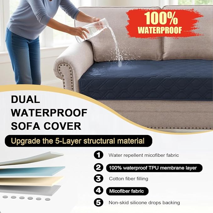 PrinceDeco 100% Waterproof Blanket Dog Bed Cover with Non-Slip Back Pet Blanket for Furniture Bed Couch Sofa (32x62 Inch, Navy)