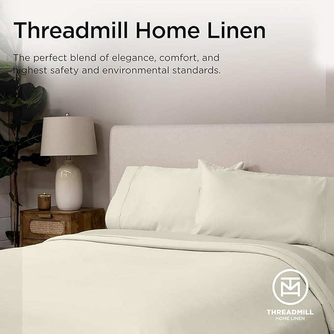 Threadmill Certified 100% American Supima Cotton Sheets, King-Sheets, 1000 Thread Count, 4 Piece Luxury Bed Sheets Set, Hotel Quality Sateen Weave, Ivory Sheet with Elasticized Deep Pocket