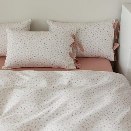 MKXI White and Pink Comforter Set - Queen Size with Flowers, Pink Stripes, Garden Theme - Soft, Floral Print Comforter