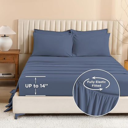 Litanika California King Comforter Set Bluish Grey - 7 Pieces Bed in a Bag Cal King Bedding Comforter Sets, Plain Lightweight Bed Set with Comforter, Sheets, Pillowcases & Shams