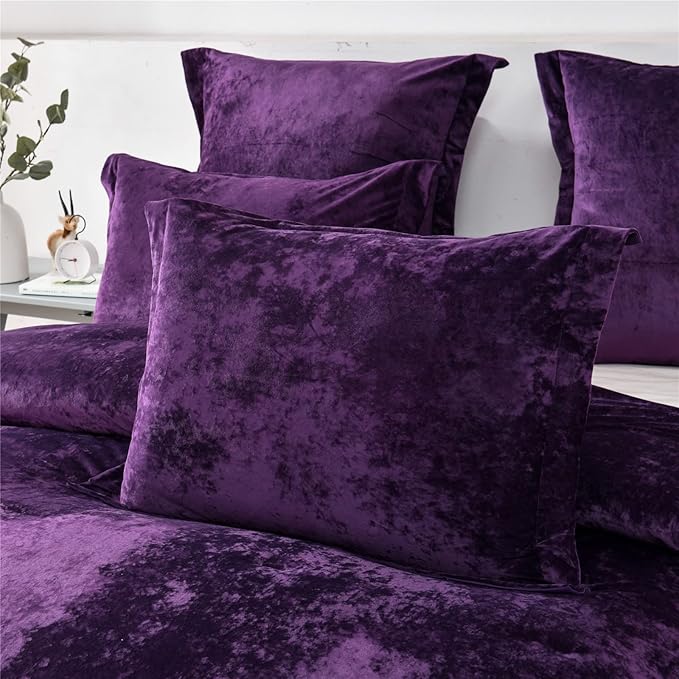 Sunshine Nicole Distressed Velvet Comforter Set, Distressed Velvet Face and Brushed Solid Microfiber Reverse, with Light Weight Soft Poly Fill, 5 Pieces Purple, King