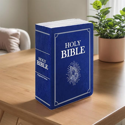 The Holy Bible Pillow Plush- Book Shape, Openable, Cozy Faith Bible Pillow Christian Bible Verse Pillow (Blue)