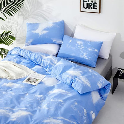 KAREVER Blue Cloud Comforter Set Full Size Sky Blue Bedding Boys Girls 3 Pieces Soft Light Blue Full Bed Blanket Set for All Season as Gift