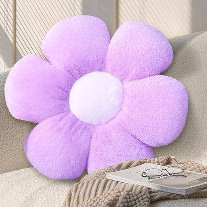 17.7 Inch Purple Flower Pillow – Daisy Shaped Cute Decorative Throw Pillow, Soft Floral Seating Cushion Floor Pillows for Sofa, Bed, Chair & Room Decor