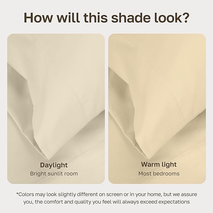 California Design Den Thick and Natural 100% Cotton Sheets King Size Set - 1000 Thread Count Sateen, Deep Pocket King Bed Sheet Set, Durable Bedding - Ivory (Creamy Beige Tone)