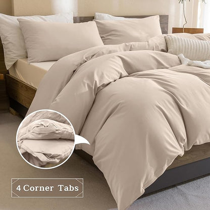 CozyTide Cotton Queen Comforter Set,Solid Lightweight Fluffy Beige Khaki Bedding Comforters & Sets Vintage Aesthetic Queen Bedding Set for All Season