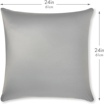 PILLOWY 24"x24" Throw Pillowcases (Cover Only) - 85/15 Nylon, Spandex - Luxurious, Silky, Stretchy & Soft - 1Pcs Solid Color - A Perfect Choice for Couch Chairs Sofa Bed Adult/Kids Bedroom, Light Grey