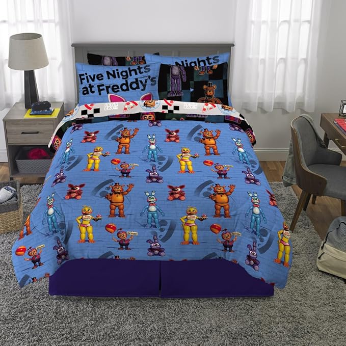Five Nights at Freddy's Kids Bedding Super Soft & Cozy Comforter and Sheet Set with Sham, 7 Piece Queen Size, (Officially Licensed Product) by Franco