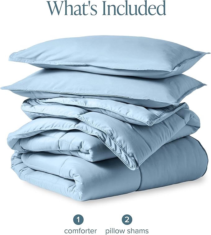 Bare Home Comforter Set - Full Size - Ultra-Soft - Goose Down Alternative - Premium 1800 Series - All Season Warmth (Full, Light Blue)