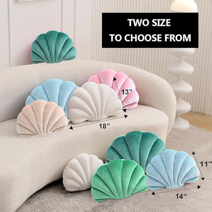 Seashell Decorative Pillow Shell Shaped Throw Pillow 3D Insert Beach Pillow Soft Velvet Pillow Sea Ocean Decoration Couch Bed Pillow Cushions(Teal,18 X 13 inch)