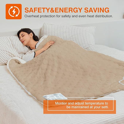 Electric Blanket Throw - Soft Checked Flannel with 6 Heating Levels, 4 Hours Auto-Off, Fast Heating, ETL & FCC Certified, 50"x60", Overheating Protection, Cozy Heated Blanket Throw（Khaki）
