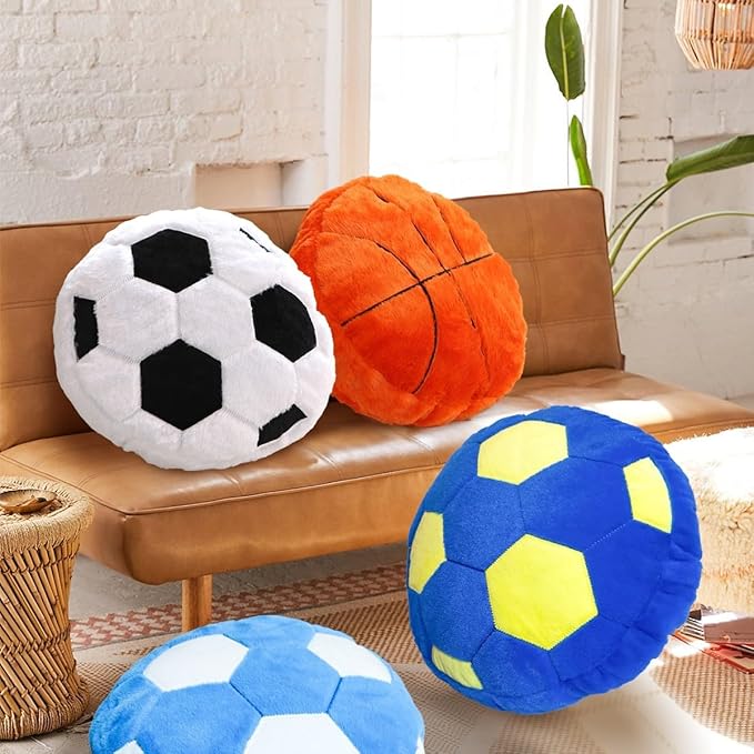 Dark Blue Fluffy Soccer Ball Pillow, 15.7 Inches Soft Decorative Throw Pillow for Bedroom Decorations Perfect for Soccer Themed Room Decor Valentines Day Gifts