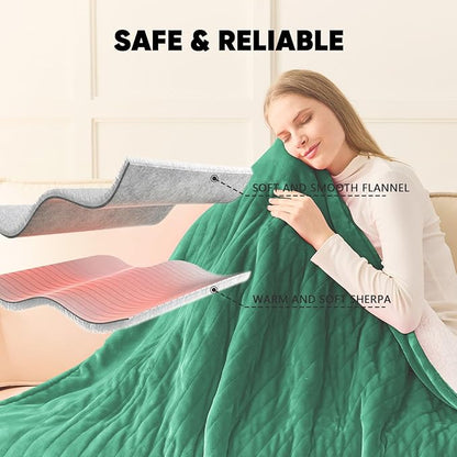 greenoak Heated Blanket Electric Full 72"X84", Heating Blanket with 10 Heat Levels 1/2/4/6/8 Hours Auto-Off, Fleece Soft Christmas Blanket,Gifts for Grandma Seniors Mom, Mint Green