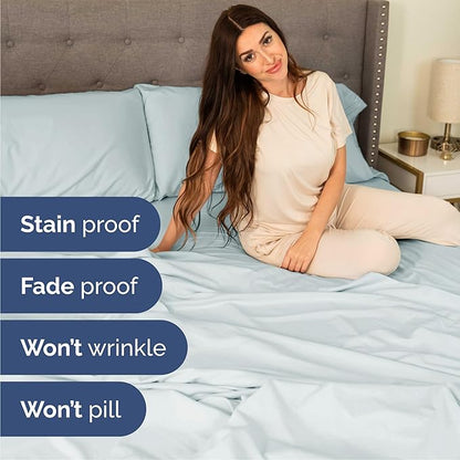 Queen Size 4 Piece Sheet Set - Comfy Breathable & Cooling Bed Sheets Set - Hotel Luxury Bedding for Women, Men, Kids, Teens, Boys & Girls - Deep Pockets, Ultra-Soft, Wrinkle Free - Oeko-Tex - Ice Blue