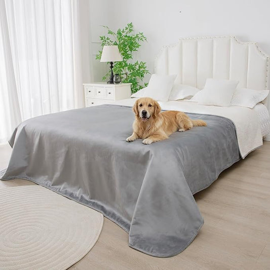 Waterproof Blanket for Bed, Leak Proof Dog Blankets for Couch Sofa Protection, Reversible Pet Sherpa Throw Furniture Protector Machine Washable(86"x90",Darkgrey)