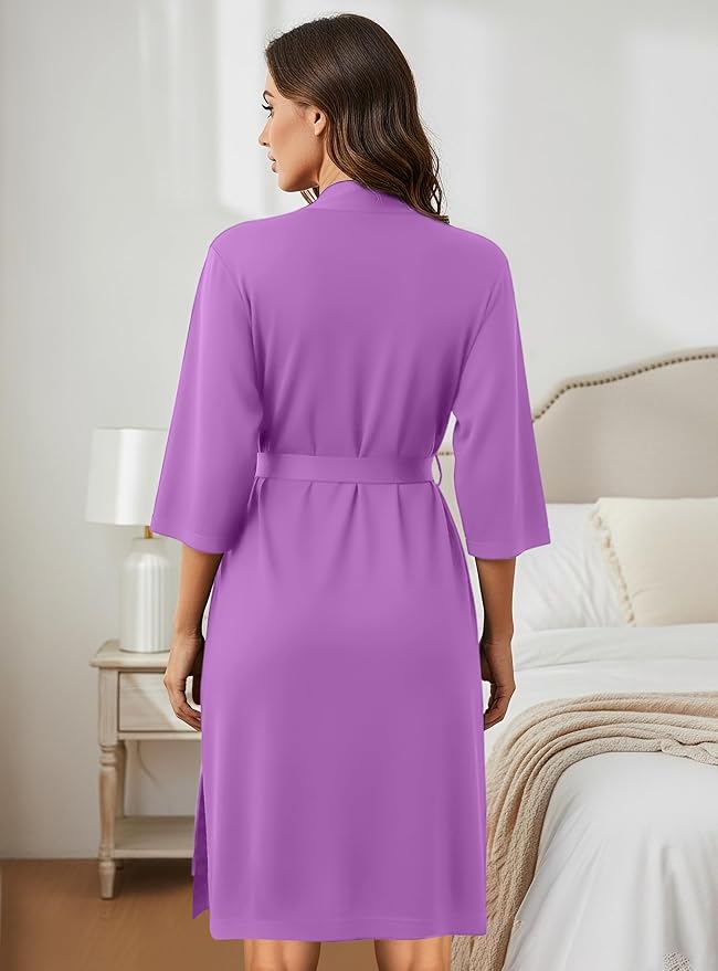 NY Threads Women's Robe Long Knit Bathrobe 3/4 Sleeves Soft Kimono Lightweight Loungewear