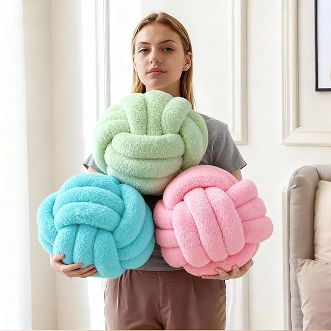 Knot Pillow Ball Plush - Decorative Throw Pillows for Bed Relieve Stress, Round Knot Cushion for Sofa Decor Pet Toy, Teal 12 inch
