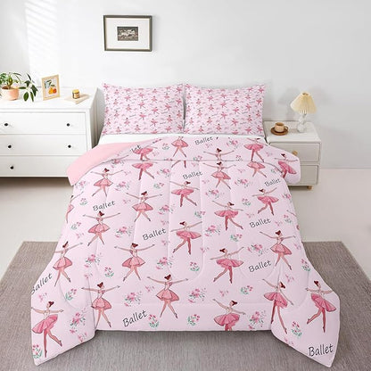 Feelyou Ballet Comforter Set King Size Kids Cute Little Dancers Comforter for Boys Girls Teens Sport Bedding Set Breathable Pink Duvet Set Room Decor Quilt Set Fashion