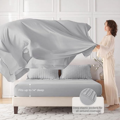 MUXHOMO 7 Pieces King Comforter Set, Seersucker Bed in a Bag King Size, All Season Luxury Bedding Set with Comforter, Flat Sheet, Fitted Sheet, Pillowcases & Shams, Light Grey