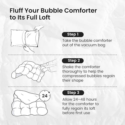 Amélie Home Queen Comforter Set, 3 Pieces White Bubble Bedding Set for All Season, Ultra Soft Cozy Comforter, Farmhouse Luxury Gift for Women Home Decor