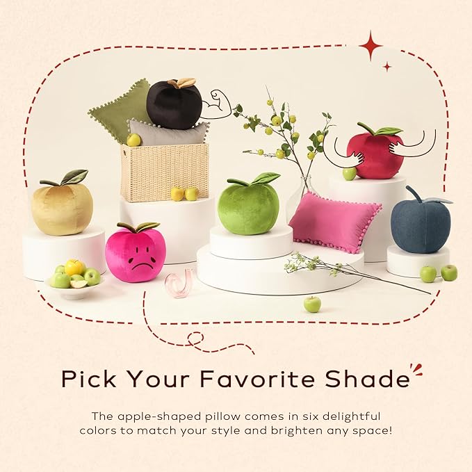 Ashler Apple Shaped Throw Pillow, Luxury Velvet Throw Pillow, Cute Apple-Shaped Cushion, Fun Home Decor for Sofa, Chair, Bedroom, Black, 11x9.5IN