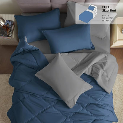 Joiedomi Full Size Comforter Set with Sheets Navy Blue, 7 Pieces Full Size Bed Set with 1 Down Alternative Comforter, 1 Flat Sheet, 1 Fitted Sheet, 2 Pillowcases and 2 Pillow Shams, Bed in a Bag