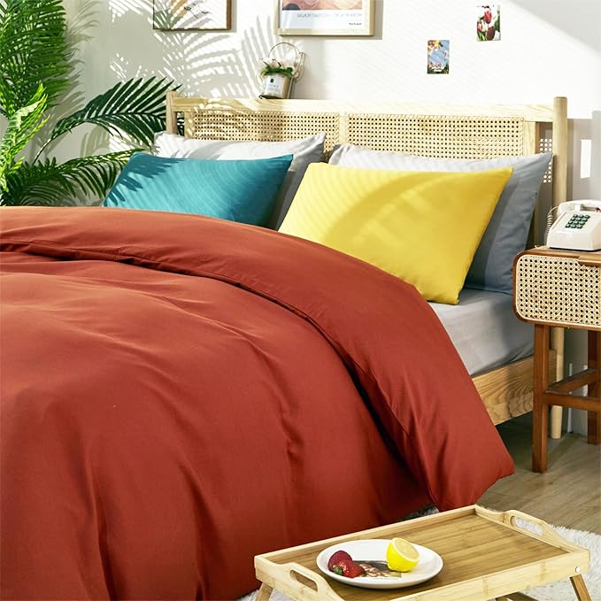 CLOTHKNOW Burnt Orange Full Comforter Set 3Pcs Rust Bedding Comforter Sets Soft Terracotta Comforter Caramel Comforter with 2 x Pillowcases