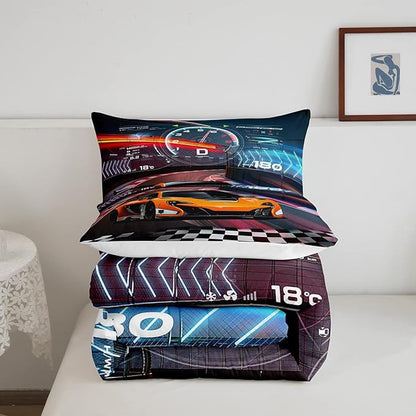 Feelyou Boys Race Car Toddler Size Bedding Set Kids Racing Car Comforter Extreme Sports Comforter Set for Teens Cool Car Comforter Car Room Decor Car Sports Quilt Set 1 Comforter Set with 1 Pillowcase