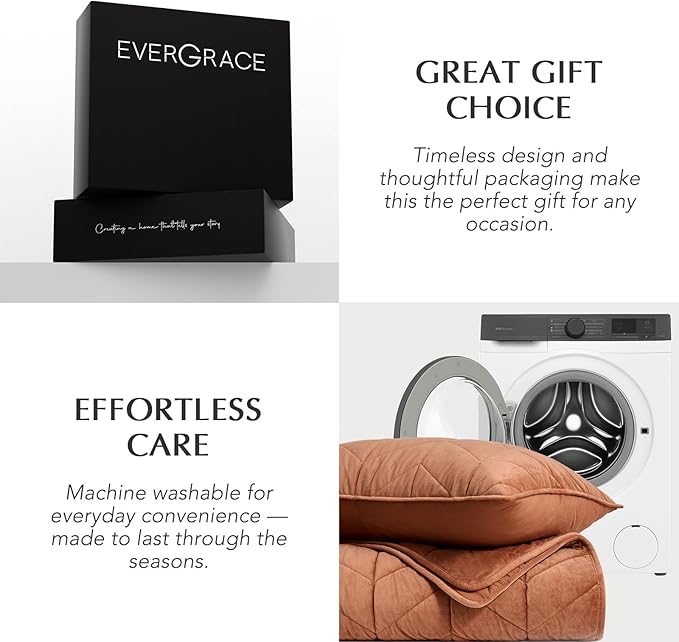 EVERGRACE 3 Pieces Luxurious Velvet King Quilts, Ultra Soft Lightweight Velvet Comforter Set, Matelasse Oversized Bedspread Coverlet for All Season with 2 Shams, Burnt Orange, 108"x96"