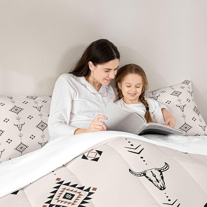 Erosebridal Western Aztec Comforter Set Toddler Size American Native Bedding Set Boho Southwestern Quilt for Kids Boys Teens Adult Bedroom Tribal Bull Skull Farmhouse Duvet Insert